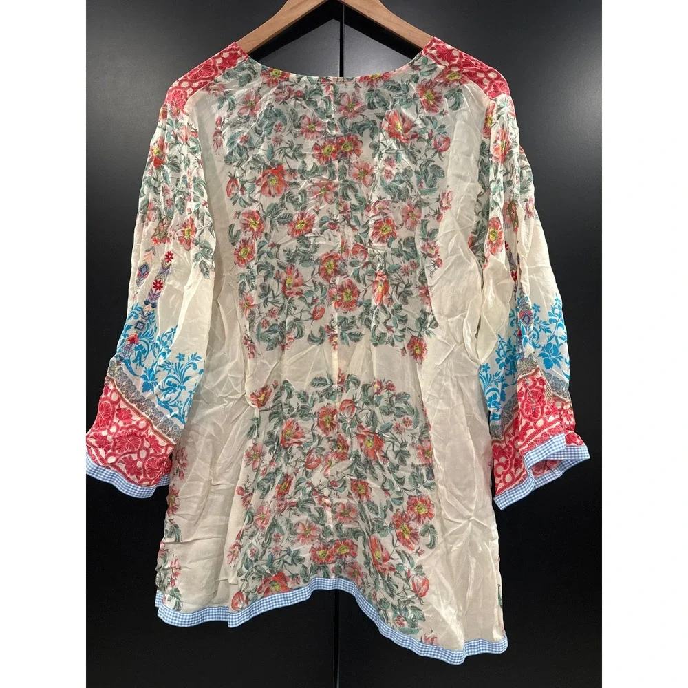 Johnny Was Embroidered Floral Cupra Rayon Tunic Top V-Neck Boho C11919B-D Medium - Picture 3 of 5